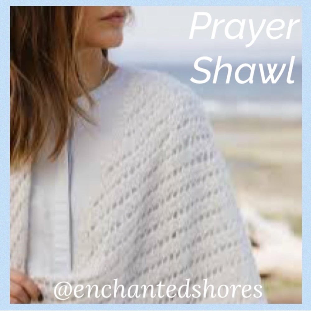 Prayer Shawl Hand Knit Crochet Spiritual Religious Meditation Healing Yoga Ivory